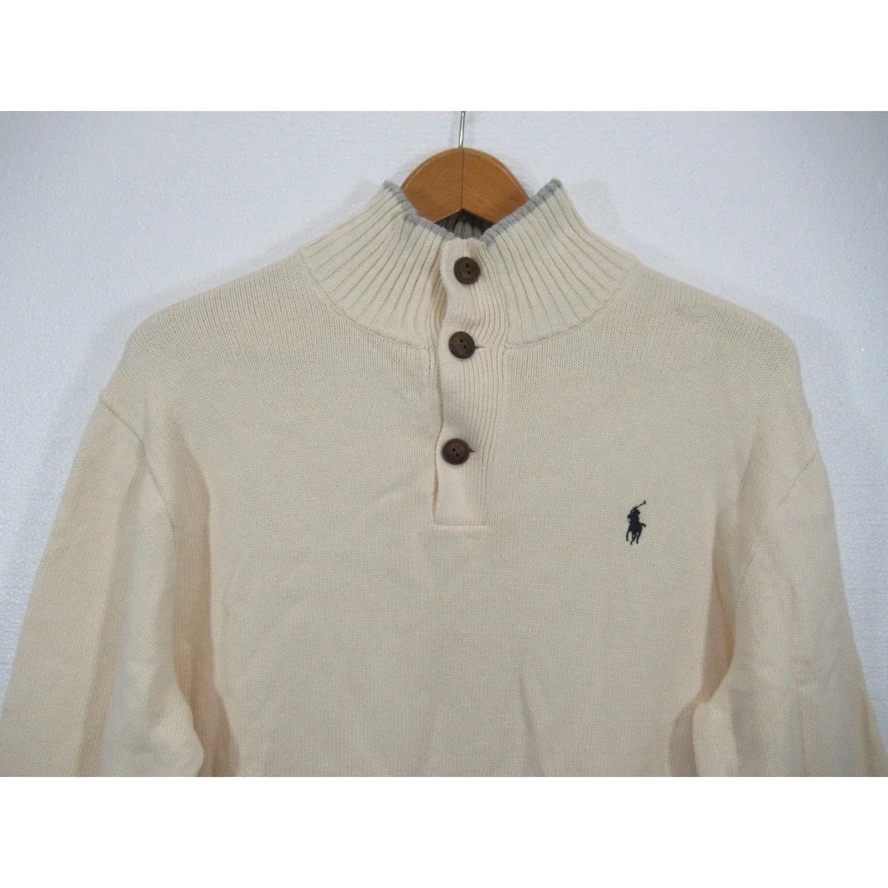 Polo Ralph Lauren Mockneck Sweater Men Large Cream Color Cotton